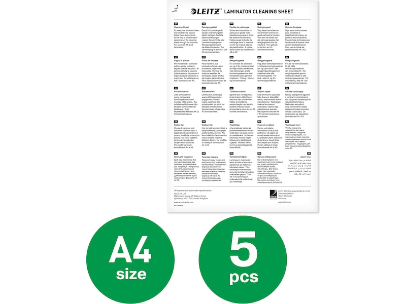 Leitz lamineringsrenseark, Premium A3/A4 pakke med 5 ark Tilbehør