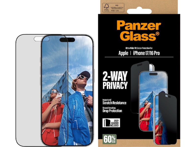 PanzerGlass iPhone 17 / 16 Pro 2-Way Privacy Skærmbeskytter Skærmbeskyttelse mobiltelefon