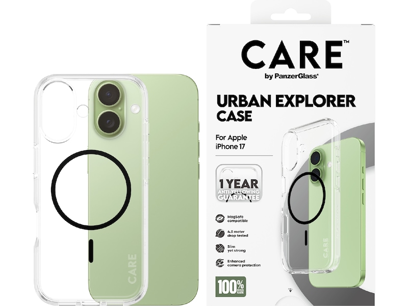 PanzerGlass CARE iPhone 17 Urban Explorer cover (gennemsigtig/sort) Mobilcover