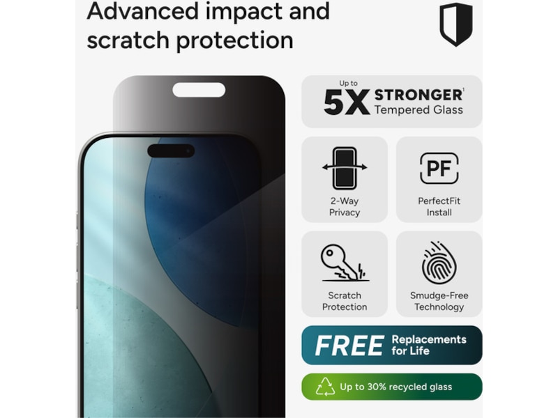 InvisibleShield Glass Elite Privacy Skærmbeskytter iPhone 17 Skærmbeskyttelse mobiltelefon