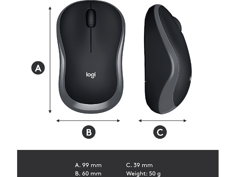 Logitech M185 Trådløs Mus Swift Grey Mus