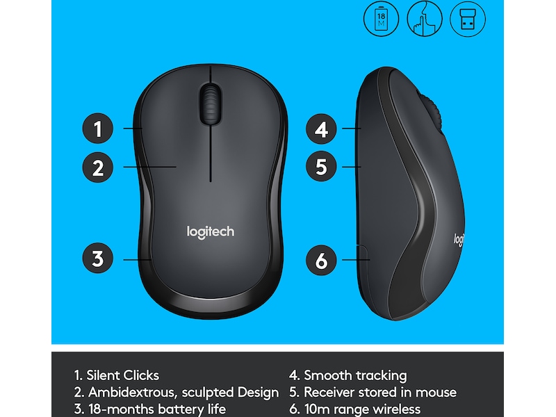 Logitech M220 Silent trådløs Computermus, Sort Mus