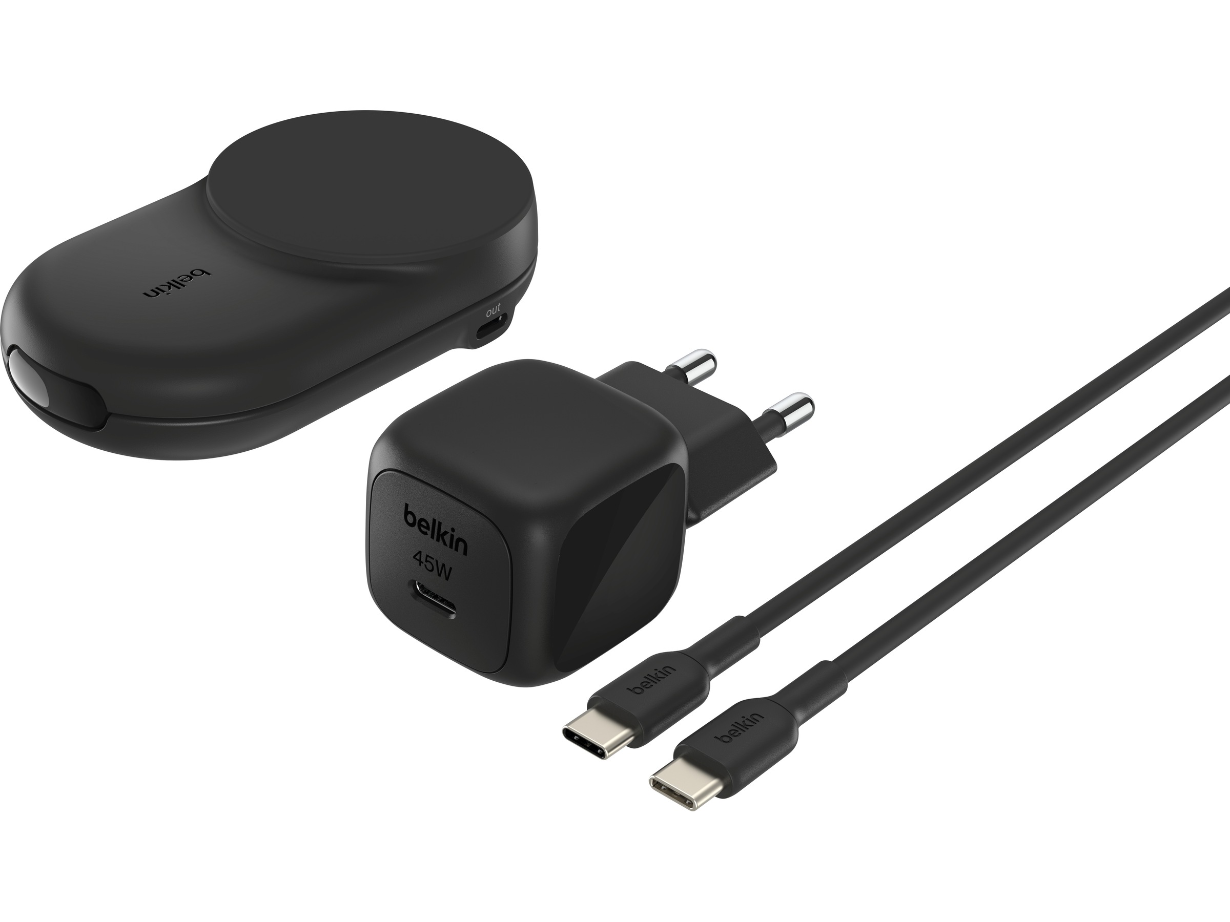 Belkin UltraCharge 2-i-1 Qi2 trådløs oplader (sort) Trådløs oplader